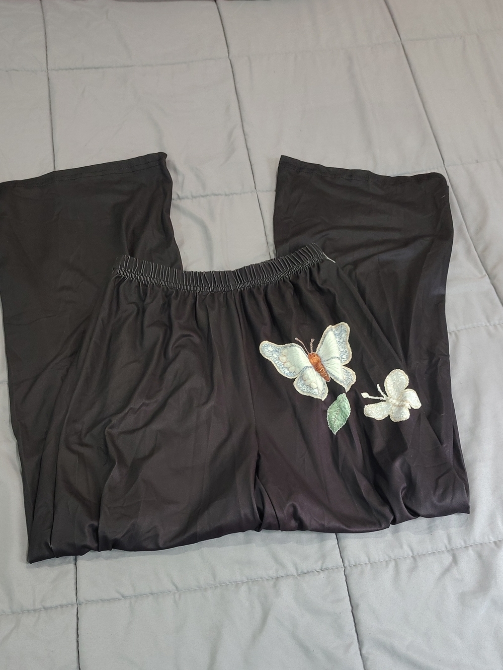 Black Lounge Pants with Printed Butterflies
